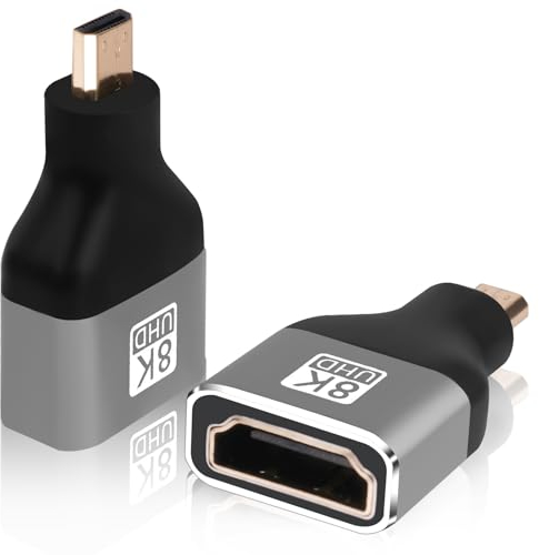 AXFEE Micro HDMI vers HDMI, 8K/@60Hz Adaptateur Micro HDMI Mâle vers HDMI Femelle Compatible avec Le Port HDMI, l'adaptateur HDMI pour Ordinateurs Portables, Tablettes, Caméscopes et Téléviseurs