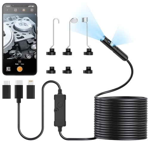 ARyee Dual Lens Endoskopkamera mit licht, 1920P Endoskopkamera, Endoskop Kamera mit 8 LED Lichtern, 7.9mm IP67 Wasserdichtes Rohr, Endoskop für iPhone, iPad, Android (5M/16.5Ft)