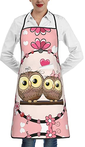 ObabO Küchenschürze mit Schmetterlings-Motiv, für Damen und Herren, wasserdicht, Motiv: rosa und lila, Süße Eulen, Einheitsgröße