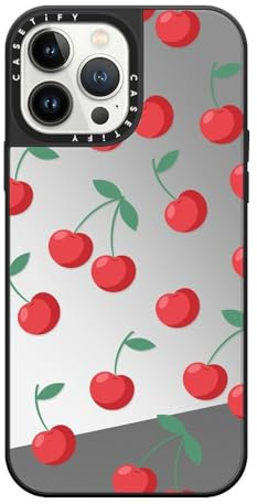 CASETiFY Mirror iPhone 13 Pro Max Case [Reflective / 4.9ft Drop Protection/Compatible with Magsafe] - Cherries - Silver On Black