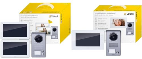 Vimar K40916 Kit Videocitofono 7 Touch Screen Bifamiliare Con Alimentatore Multispina, Grigio & K40910 Kit Videocitofono Monofamiliare da Parete, Grigio la Targa e Bianco Il Monitor