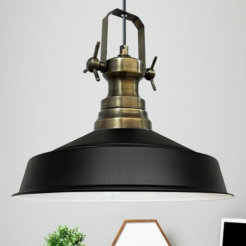 bamyum Asletl Hängelampe Industrial Schwarz Weiß Metall Ø40cm, Küchenlampe Schwarz Vintage, Hängelampe Esstisch Vintage E27, Pendelleuchte Schwarz Weiß, Wohnzimmerlampe Hängend, Pendelleuchte Esstisch
