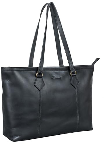 Benthill Handtasche Damen Echt Leder - Hochwertige Frauen Schultertasche - Große Klassische Damentasche/Shopper - Elegante Umhängetasche, Farbe:Schwarz