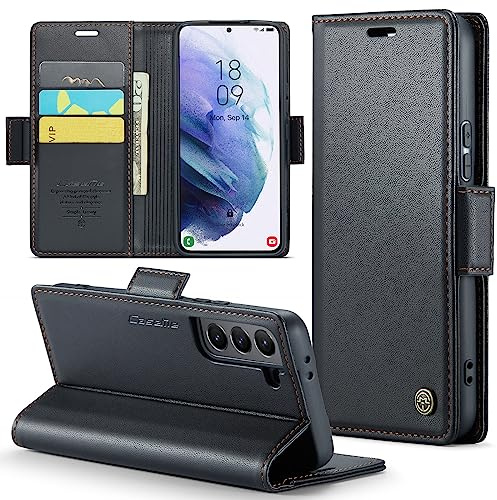 Rerzoiro Handyhülle für Samsung Galaxy S21 Plus Hülle, Premium PU Leder Klapphülle RFID Schutzhülle Magnet Kartenfach Standfunktion Flip Wallet Tasche Case Kompatibel Samsung S21 Plus, Schwarz