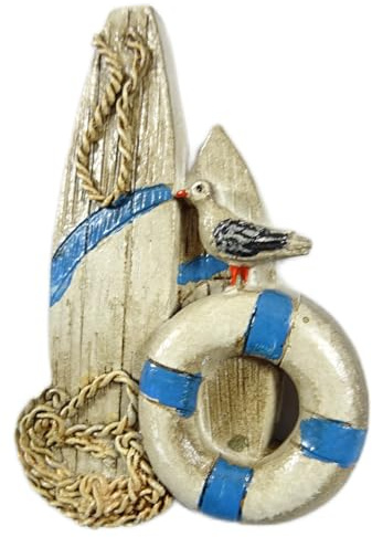 Souvenir Magnet Maritim Surfbrett mit Möwe Rettungsring 7,5 x 5 x 1,5 cm Kühlschrankmagnet Deko GCG 533510 A