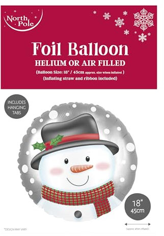 Zopper 18 Christmas Foil Balloon Snowman Head Personalise Xmas Party Decoration Suitable for Hellium & Air Filled Includes Inflating Straw and Ribbon