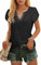 WNEEDU Ladies Tops Petal Short Sleeves T-Shirts V Neck Top for Women UK Casual Blouse Eyelet Embroidery Black L