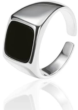 Onyx Ring Silber – Offener Ring – Schwarzer Onyx Ring – Siegel Ring Onyx – Verstellbarer Siegelring – 925 Sterling Silber – Geschenkidee (Sterling-Silber)