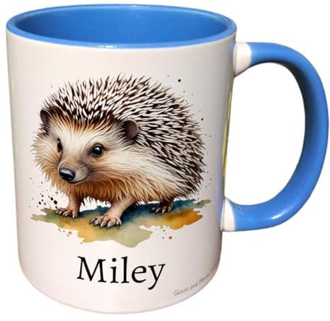 Personalised Hedgehog Mug, Gift for Wildlife Spotter, Thank you Present for Hedgehog Lover, Housewarming Coffee Cup, Country Kitchenware (Yellow)