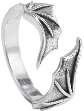 KONFEN Flügel Herren Ring, Wikinger Verstellbare Geschnitzte Ringe für Männer Hypoallergenes Material, Vintage Hip Pop Offene Ringe Gothic Punk Klassisch Einzigartige Textur Herrenschmuck, Silber