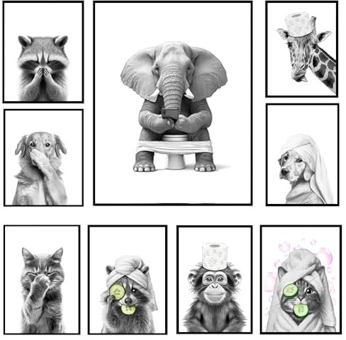 BeiYiHo Poster Elephant Toilette Affiche Animaux WC 40x50 Tableau Toilette Humour Grand Poster Animal WC Noir et Blanc Toile Photo Salle de Bain Deco Murale Noir