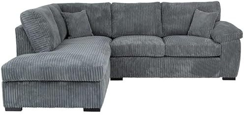 NIGHT HAVEN Jumbo Cord settee L Shape 4-Seater Corner Living Room Couch Corduroy Sofa Set (Dark Grey, Left Hand Facing)