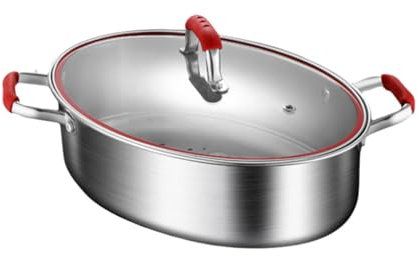 Baoblaze Vapeur de Poisson Ovale ustensiles de Cuisson ovales avec poignée de Cuisine Pot à Vapeur à Vapeur rôtissoire pour Fruits de mer, Rouge
