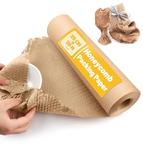 Wabenpapier Rolle 25cmx20m Verpackungsmaterial, 80g/m² Seidenpapier Papierrolle, Verpackungsrolle für Versand und Umzüge Zerbrechliche, GegenständeLuftpolsterfolie Alternative