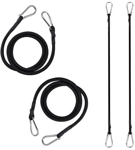 FOGAWA 4 Pezzi 100cm Corda Elastica con Moschettone, Corde Elastiche con Gancio, Cavi Elastici Extra Forte, Cinghia Elastica con Moschettone Nero, per Tende da Sole, Teloni, Bicicletta,Auto, Campeggio