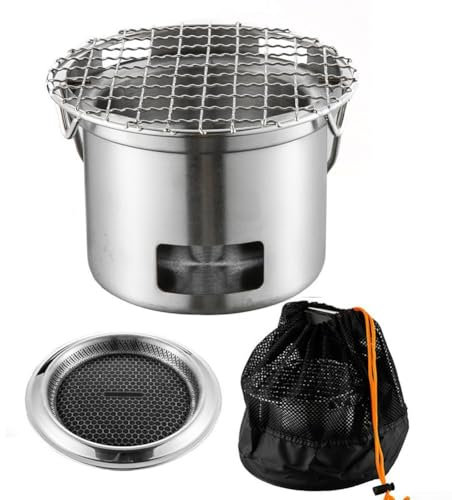 Tragbarer Mini-Grill, Camping-Topf-Kochgeschirr, Outdoor-Edelstahl-Grill-Set, für Reisen, Picknick, Party, Camping (B)