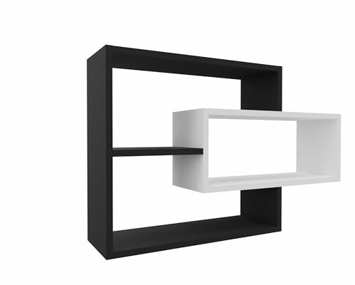 MARAND Wandregal Hängeregal - Bücherregal - Wandmontage - Modernes Design - Stauraum - 3 Ablagefächer - Stabile Konstruktion - Weiß Matt/Schwarz Matt