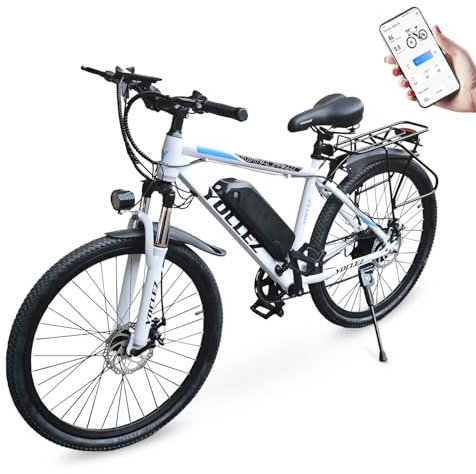yocles Electric Bike, 26'' Ebike Electric Bicycle with Removable Battery 36V7.8Ah, E-Mountain Bikes for Adults Men, Commuter Bike with 7 Speed, LCD Display, APP Control, 250W Motor (White)