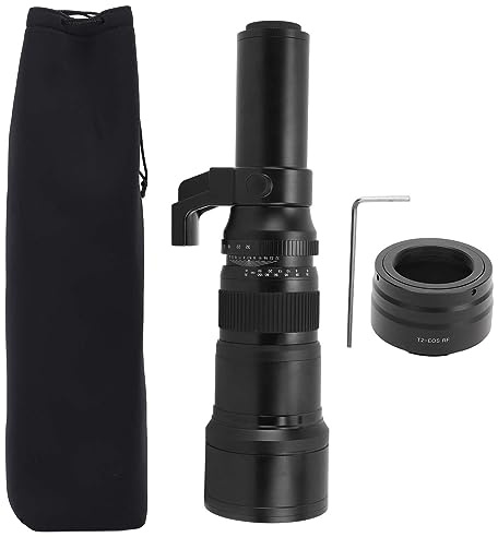 Objetivo Telefoto 500mm F6.3, 4 Elementos en 4 Grupos, Montura R, Cuerpo de Aleación Blanco - Ópticas Mejoradas, Adaptador T2 RF, Ideal para Astrofotografía y Cámara Sin Espejo (Negro)