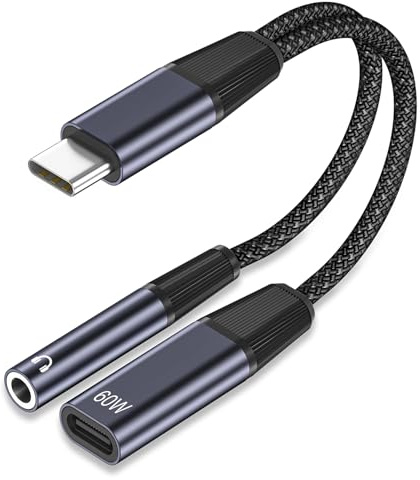 2 in 1 USB C to 3.5mm Jack Headphone and Charger Adapter, USB C to Aux Headphone Adapter With PD 60W Fast Charging C Cable For iPhone 17 16 15 Pro Max,iPad Pro,Macbook,Samsung Galaxy S25 S24 S23 S22