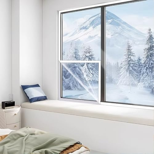 Thermo KäLteschutz Isolier Schutz Vorhang, Transparent Selbstklebend Windows Cover, Wiederverwendbar Fenster Isolierfolie Winter KäLteschutzvorhang, Einfache Montage(White,90x120cm)