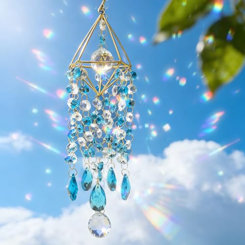 VEEKAY Sonnenfänger Kristall Fenster,Crystal Suncatcher,Hängendes Glas,Anhänger Deko,Prismen-Anhänger,Regenbogen-Prisma,Outdoor Windspiel mit Buntglas,Zuhause Gartendeko