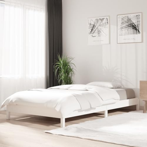 JHQHSM Stapelbett Weiß 90x190 cm Massivholz Kiefer Bettgestell mit Stapelfunktion für minimalistisches Schlafzimmer