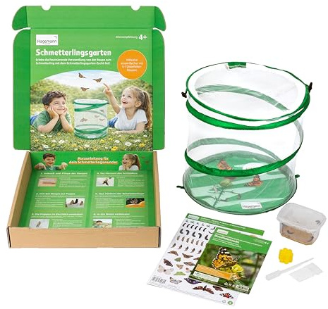 Hagemann Schmetterlingsgarten – Schmetterlinge züchten Set mit 5–7 Distelfalter Raupen | Natur Experiment für Kinder ab 4 Jahren | Raupen Zuchtset | inkl. Habitat, Lernmaterial & Sticker