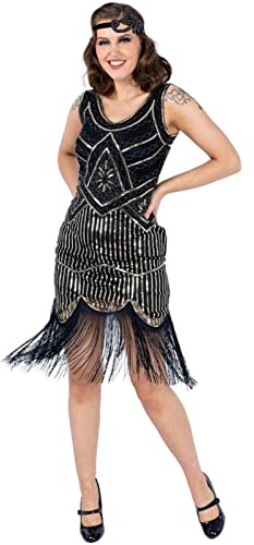 Ro Rox Norma Robe de soirée, robe de bal, robe de cocktail style années 1920 Art Déco Great Gatsby Party Vintage Rétro, Noir et doré., 40