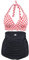 Viloree Femme Retro Taille Haute Maillot de Bain Deux Pièces Ensembles Deux pièces Contrôle du Ventre Halter Bikini Set Rouge & Blanc L