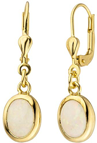 Ohrhänger Ohrringe mit Opale, oval, 585 Gold Gelbgold Goldohrringe Ohrschmuck