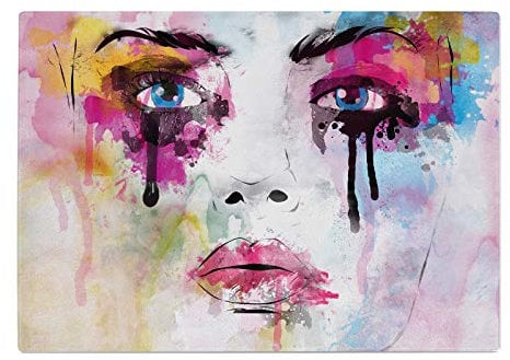 Woman Pink Blue Lips Kitchen Worktop Protector Saver Glass Chopping Board
