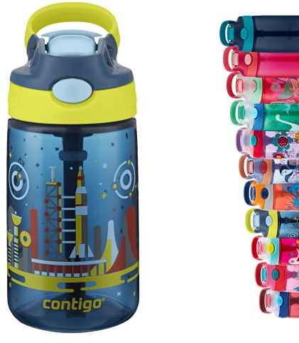 Contigo Gizmo Flip Autospout Kids Water Bottle with Flip Straw, BPA Drinks Bottle for Children, Leakproof Flask, Ideal for School and Sports, 420 ml, Nautical Blue with Space