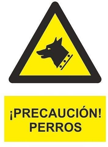 CABLEPELADO Señal ¡Precaución! Perros | Señal aviso de perros | Señal precaución perros | Aluminio | Certificado UNE 7010:2012 | 0,5 mm grosor | 21 x 30 cm | Color Amarillo | Exterior