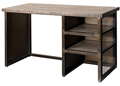 Massivmoebel24.de | Heavy Industry Schreibtisch aus Massivholz #257 | aus Mangoholz - braun, lackiert | mit 2 Fächern | 122x52x76 cm | Arbeitstisch Bürotisch PC-Tisch