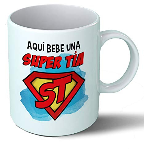 Planetacase - Taza Super Tía Personalizada - Regalo Original para Tías - Desayuno Café 330 mL - Apta Microondas y Lavavajillas - Cerámica