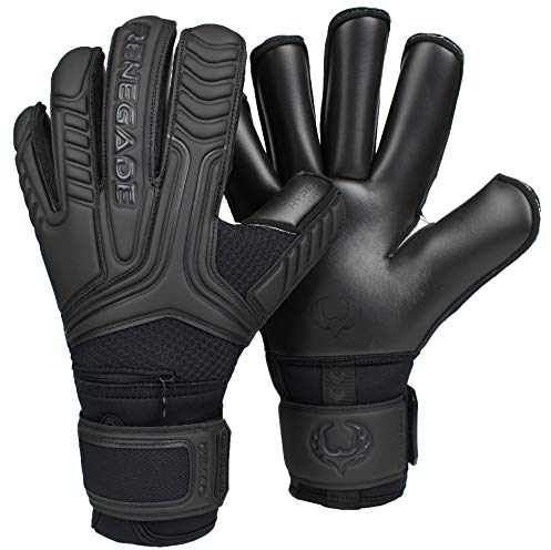 Renegade GK Vulcan Onyx Torwarthandschuhe Mit Pro-Tek Finger Schutz | 3.5+3mm Hyper Grip & 4mm Duratek | Schwarz Fußball Torwart Handschuhe (Größe 7, Jugend, Roll Cut, Level 3)