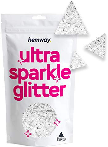 Hemway Ultra Sparkle Glitter - Triangle | Silver Metallic Flake Sequins for Resin & Epoxy Crafts | Craft Supplies for Tumblers, Festival, Hair, Face, Body, Eye & Nail Art Decoration | 50 g