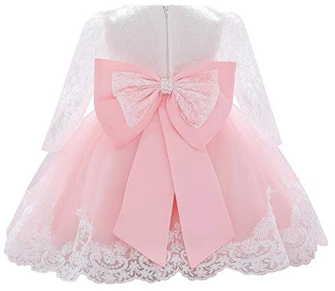 FYMNSI Robe de Fête pour Bébé Fille - Baptême, Anniversaire, Mariage, Demoiselle d'Honneur - Bowknot, Fleurs, Dentelle, Tulle - Avec Bandeau - 11# Rose