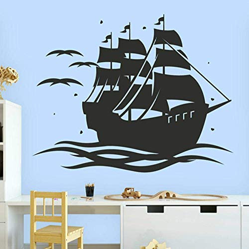 Wandaufkleber Wandtattoos Tapete Schiff Aufkleber Boot Segel Schatz Spaß Spaß Kunst Tür Fenster Aufkleber Kinder Jungen Schlafzimmer Kinderzimmer Innendekor Wandbild 57X72Cm