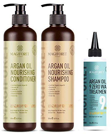 MagiForet Arganöl Shampoo + Conditioner + Haarkur Set (2 x 500 ml + 200 ml) – Biosulfatfrei, parabenfrei, sanft zu lockigem und farbbehandeltem Haar, für Männer und Frauen
