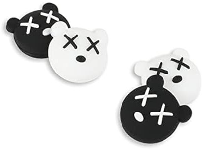 PERFECTSIGHT 4PCS Cute Switch Thumb Grip Caps for Nintendo Switch OLED/Lite Console, 3D Joystick Cap Kawaii Soft Silicone Skin Analog Stick Button Cover for NS Joycon Controller, Black & White Bear