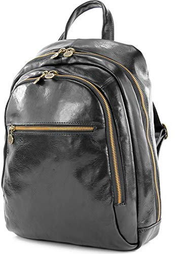 modamoda de - T204 - ital. Unisex Rucksack aus Leder, Farbe:Schwarz