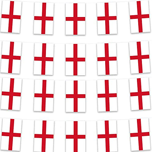 England Bunting Banner, 10m Long 38 Bunting Flags for St. Georges Day, European Euros Cup Team Supporters World Championship Sports, National, Patriotic, Rugby Decorations (Style 1)