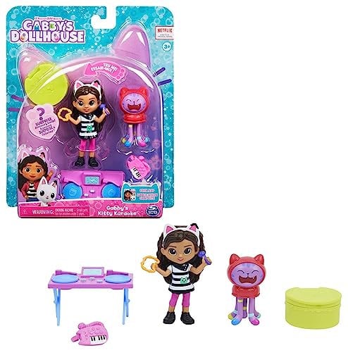 Gabby‘s Dollhouse Cat-tivity Set, Kitty Karaoke Party - Musik Set mit Gabby und DJ Katzenminze (engl. DJ Catnip), 2 Zubehörteilen, Überraschungsbox und Möbelstück, geeignet für Kinder ab 3 Jahren