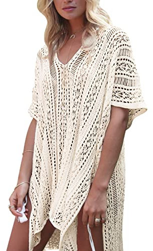 Vesaneae Robe de Plage Femme, Cache Maillot V Neck, Cache-Maillots de Bikini, Sexy Tricot Ajouré au Crochet, Blouse Été Cover Up