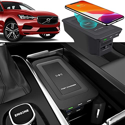 Kabelloses Auto-Ladegerät für Volvo XC90 XC60 S90 S60 V90 V60 Zubehör 15W Qi Schnellladegerät Handy-Ladegerät für Volvo 2017-2022 Zubehör für die Mittelkonsole, Geschenk für Volvo-Besitzer
