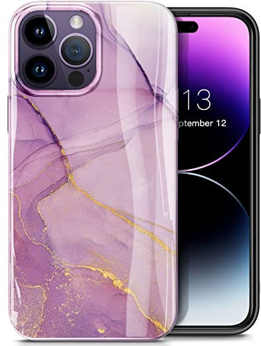 GVIEWIN Compatible with iPhone 14 Pro Max Case 6.7 2022, [10FT Military Grade Shockproof] Marble Scratch-resistant Slim Thin Soft TPU Stylish Protective Bumper Case Cover, Romantic Purple