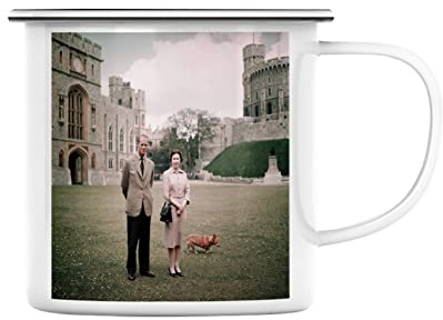 Fabulous Emaillierter Metallbecher 284ml Queen Elisabeth II Prinz Philip Schloss Schottland Königin von England Vintage
