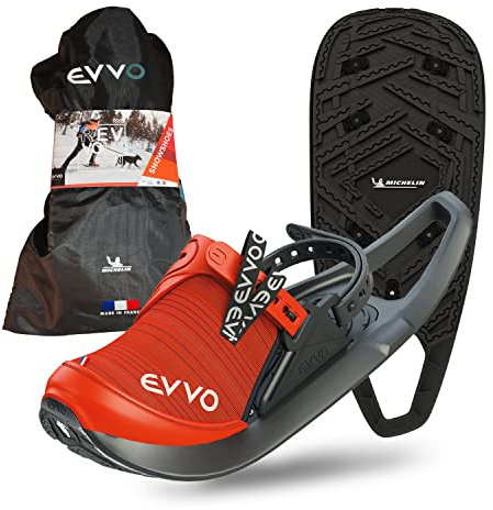 EVVO - Originale - Raquette à Neige Made in France avec Semelles Cloutées Michelin®, Fixations Réglables, pour Homme et Femme avec Sac de Transport Inclus, Tout Terrain, Randonnée Neige